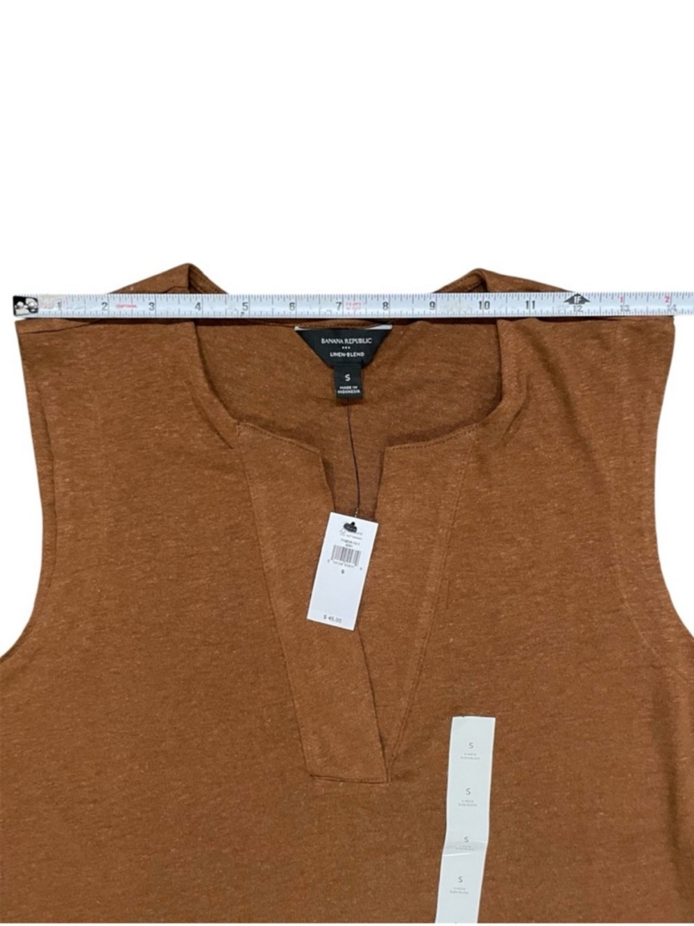 BANANA REPUBLIC V-Neck Brown Linen Blend Sleeveless Top Small - Picture 6 of 7